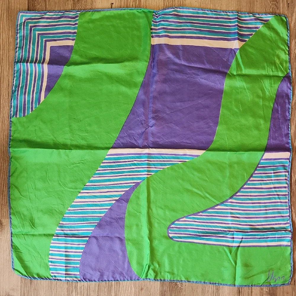 Vintage VENA Green & Purple Abstract Polyester Scarf